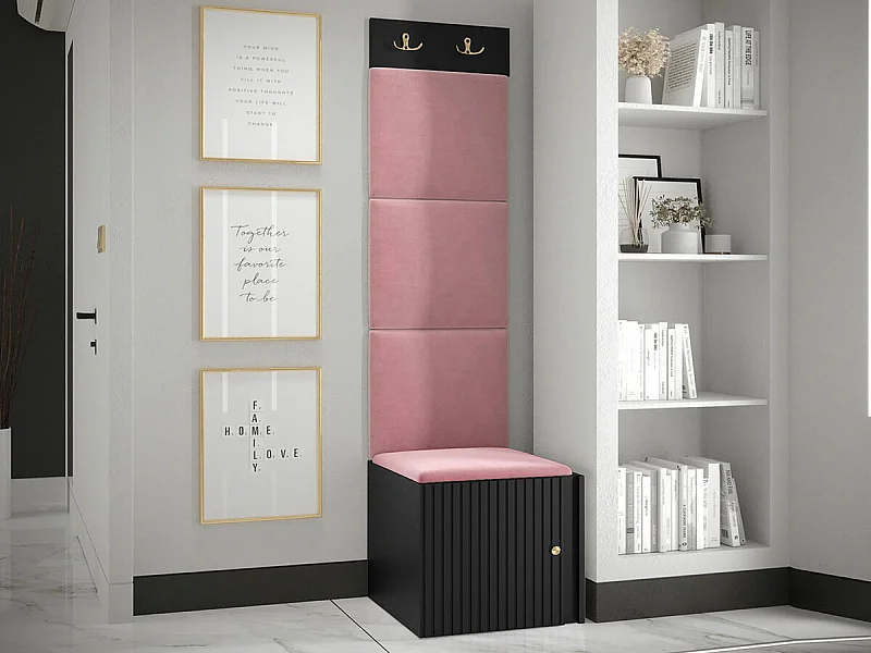 Conjunto pasillo Hartford 386, 186x42x46cm, Negro|Rosa, MDF|Aglomerado laminado|Tapiz