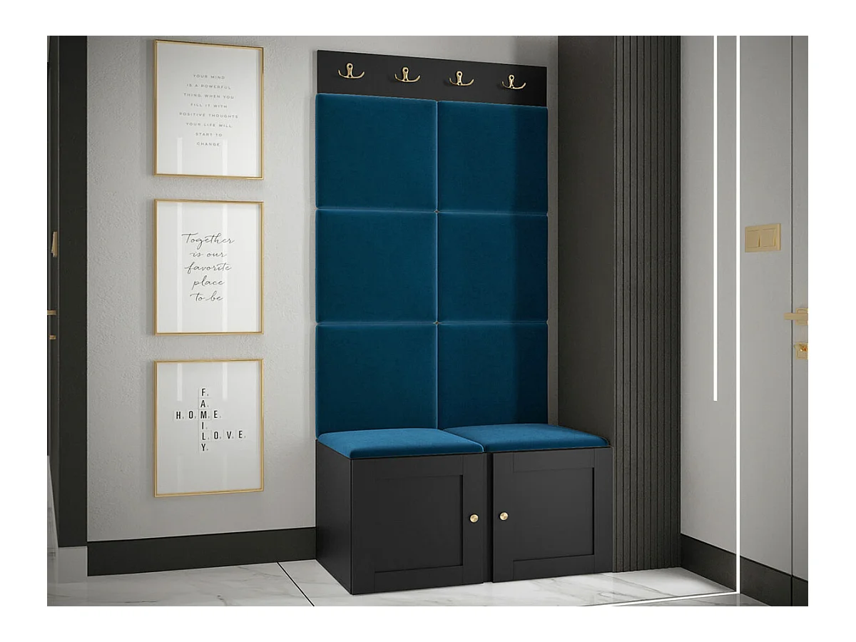 Meuble d'entrée Hartford 375, 186x84x46cm, Bleu|Noir, Tapisserie|MDF|Stratifié