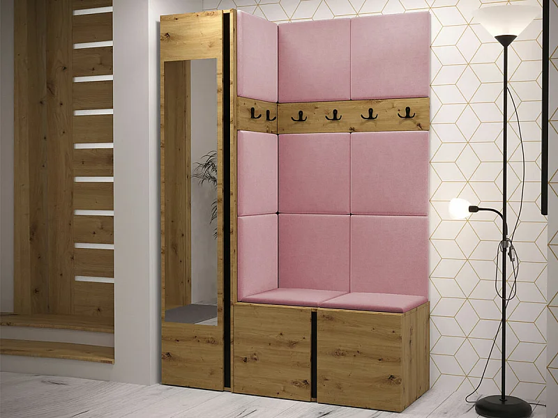 Meuble d'entrée Hartford 277, 186x124x46cm, Disponible, Chêne Artisan, Tissu|Stratifié