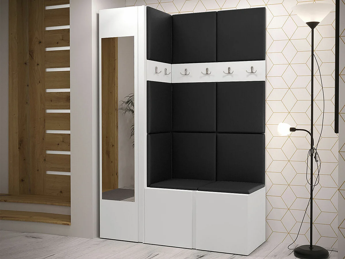 Conjunto pasillo Hartford 277, 186x124x46cm, Espejo, Blanco, Colocada|Montada en la pared