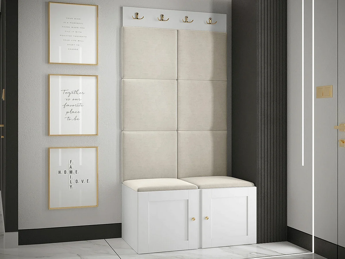 Meuble d'entrée Hartford 375, 186x84x46cm, Brun clair|Blanc, Tapisserie|MDF|Stratifié