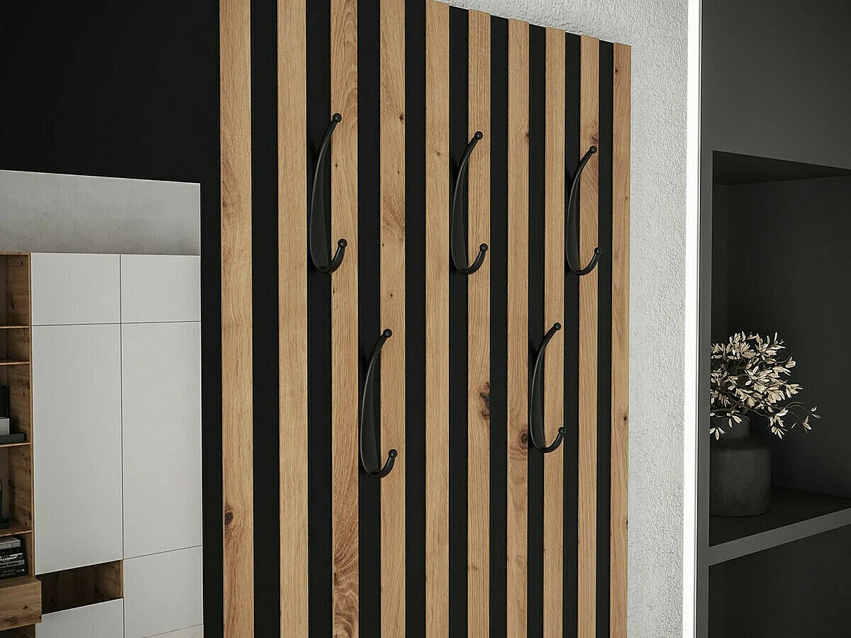 Set mobili da ingresso Hartford 322, 205x172x42cm, Specchio, Rovere Artisan|Nero