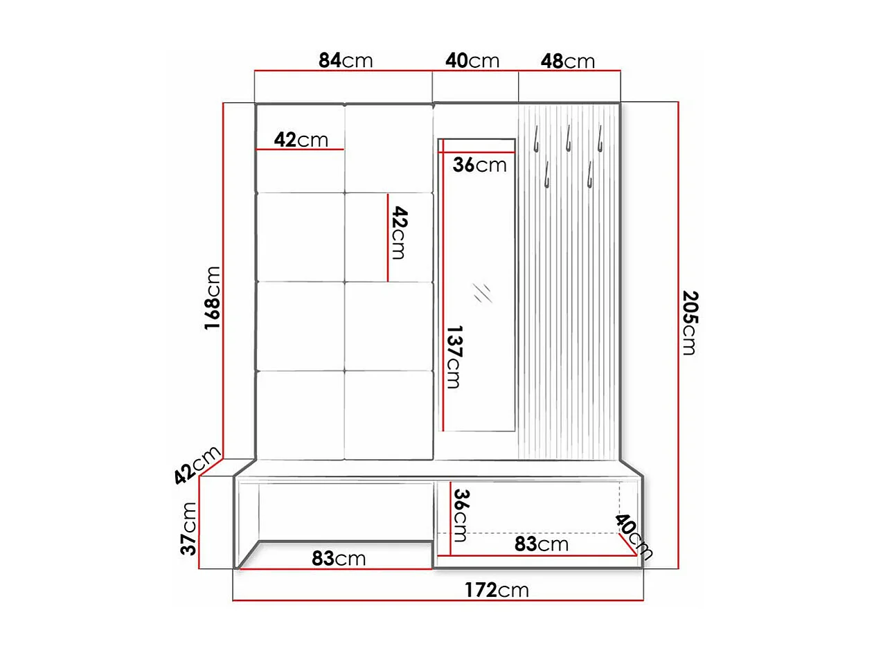 Set mobili da ingresso Hartford 322, 205x172x42cm, Specchio, Rovere Artisan|Nero