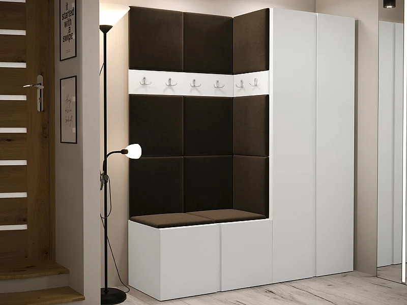 Meuble d'entrée Hartford 266, 186x158x46cm, Marron|Blanc, Tissu|Stratifié, Murale|À poser