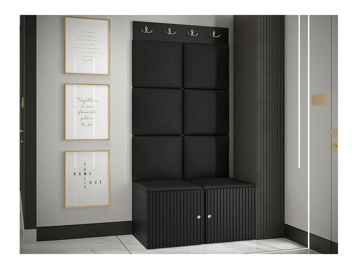 Set mobili da ingresso Hartford 383, 186x84x46cm, Nero, Da terra|Montaggio a parete