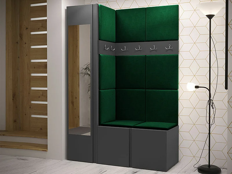 Conjunto pasillo Hartford 277, 186x124x46cm, Espejo, Grafito, Aglomerado laminado|Tapiz