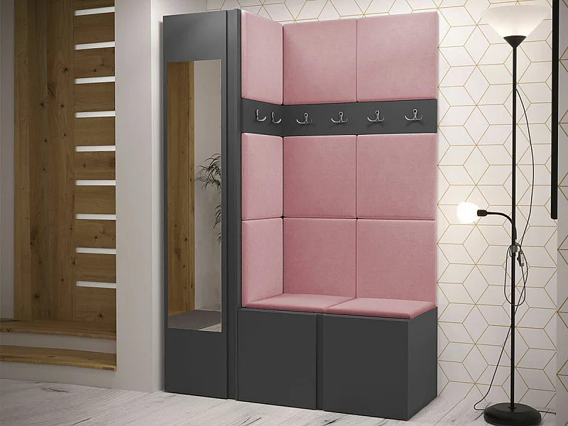 Meuble d'entrée Hartford 277, 186x124x46cm, Miroir, Graphite, Tapisserie|Stratifié