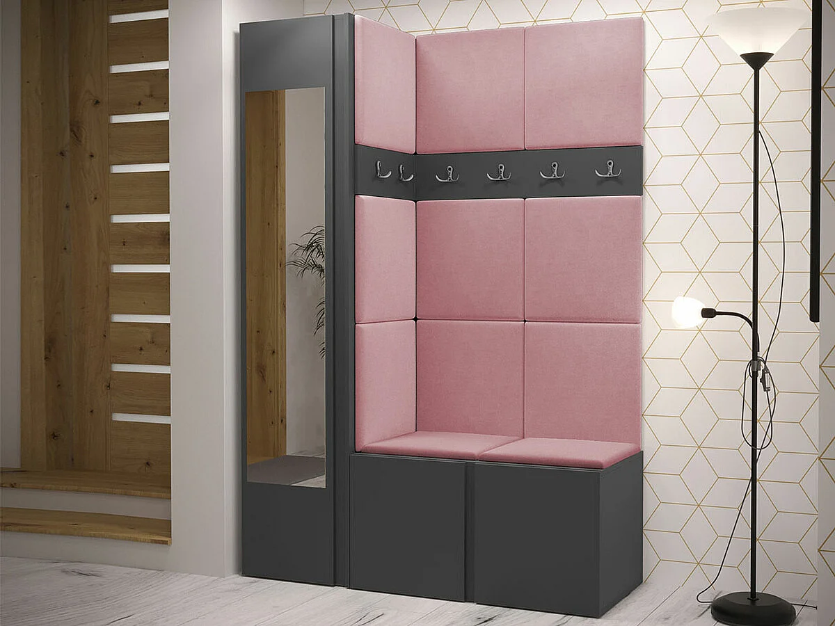 Conjunto pasillo Hartford 277, 186x124x46cm, Espejo, Grafito, Aglomerado laminado|Tapiz