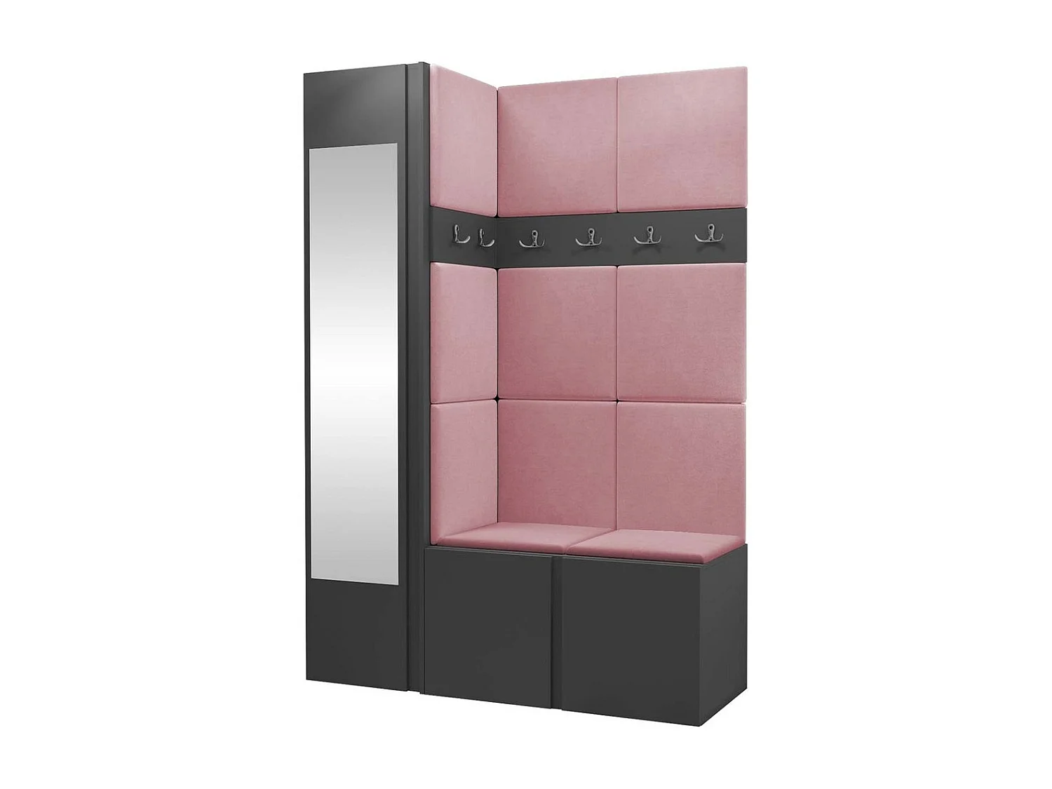 Conjunto pasillo Hartford 277, 186x124x46cm, Espejo, Grafito, Aglomerado laminado|Tapiz