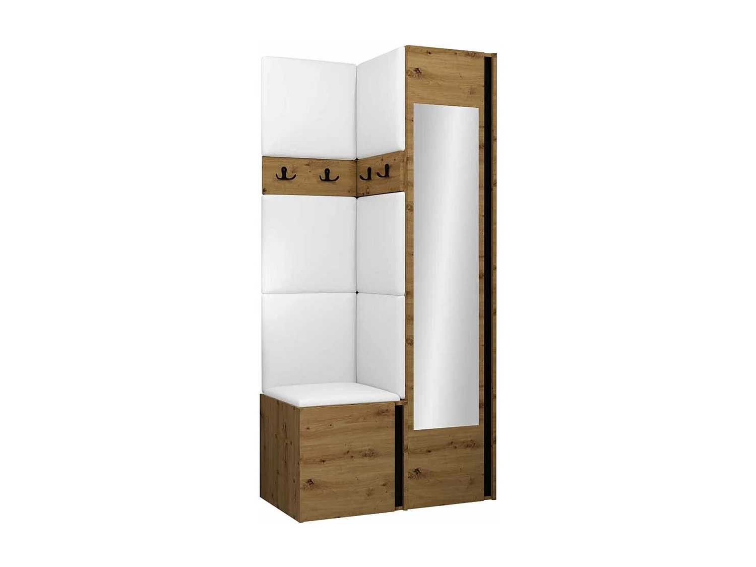 Conjunto pasillo Hartford 354, 186x82x44cm, Espejo, Negro|Roble Artisan