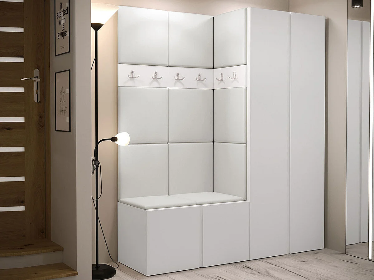 Conjunto pasillo Hartford 266, 186x158x46cm, Blanco, Aglomerado laminado|Cuero ecológico