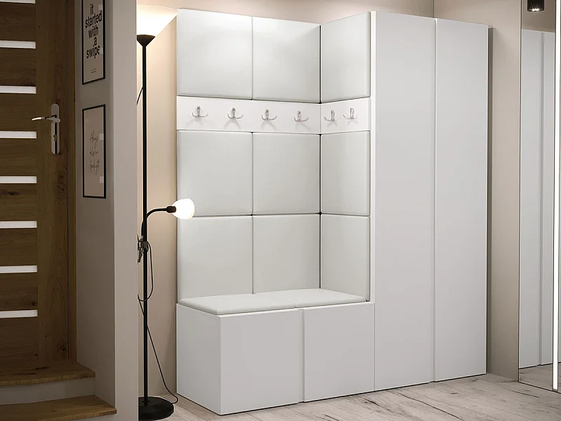 Meuble d'entrée Hartford 266, 186x158x46cm, Blanc, Faux cuir|Stratifié, À poser|Murale