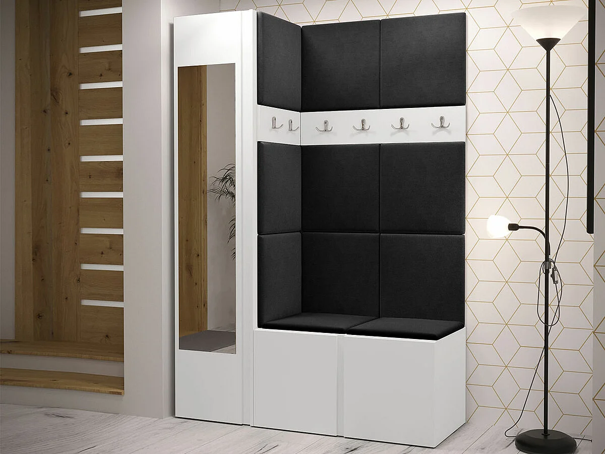 Conjunto pasillo Hartford 277, 186x124x46cm, Espejo, Blanco, Aglomerado laminado|Tapiz