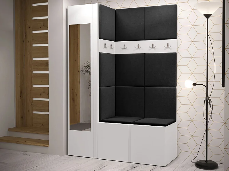 Meuble d'entrée Hartford 277, 186x124x46cm, Disponible, Blanc, Tissu|Stratifié