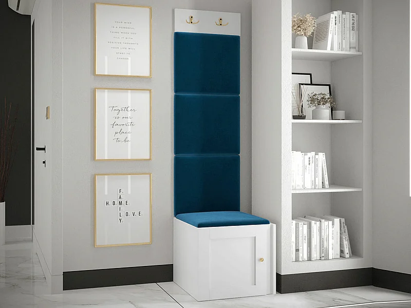 Conjunto pasillo Hartford 378, 186x42x46cm, Blanco|Azul, MDF|Aglomerado laminado|Tapiz
