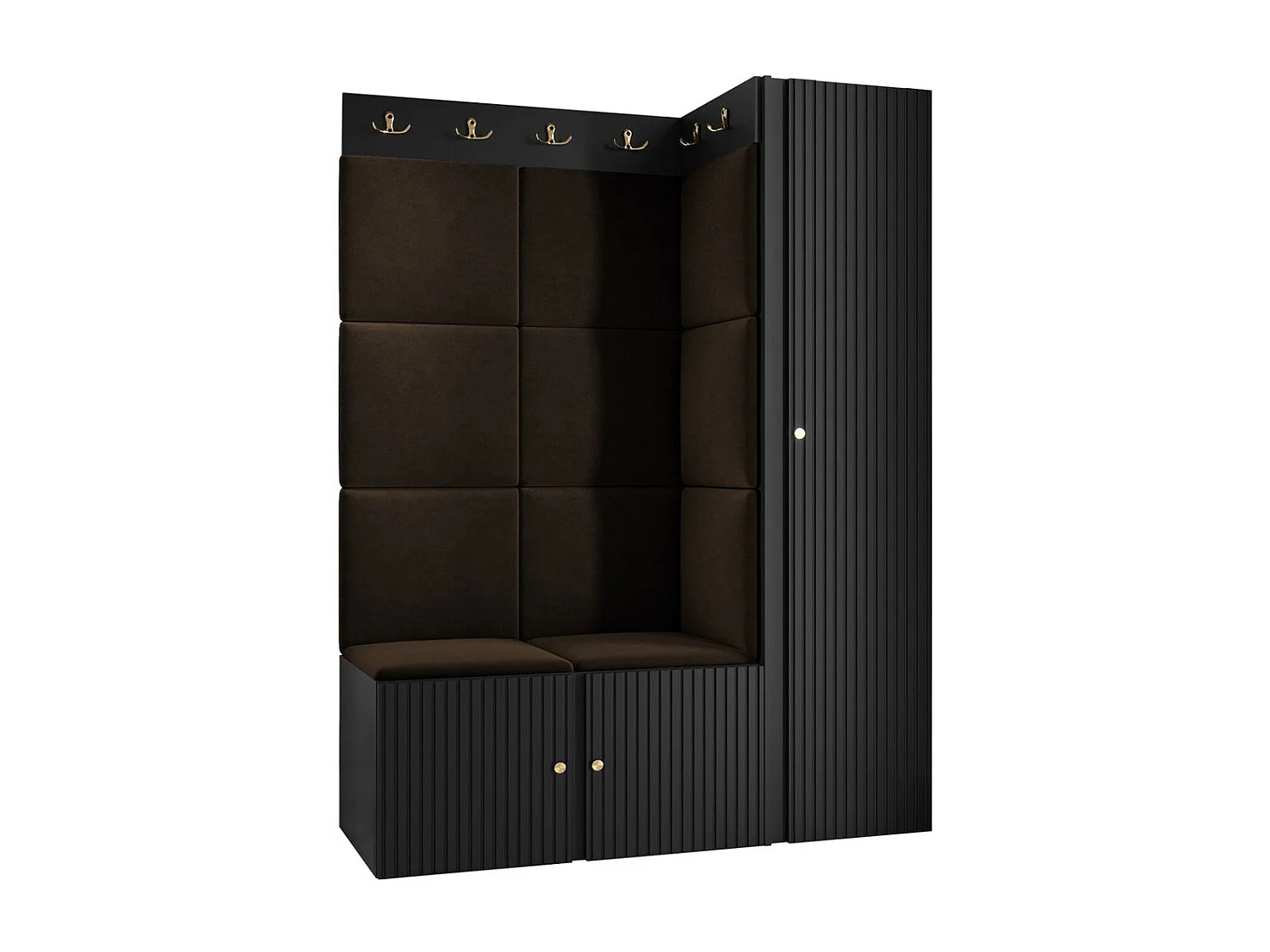 Conjunto pasillo Hartford 385, 186x124x46cm, Marrón|Negro, MDF|Aglomerado laminado|Tapiz