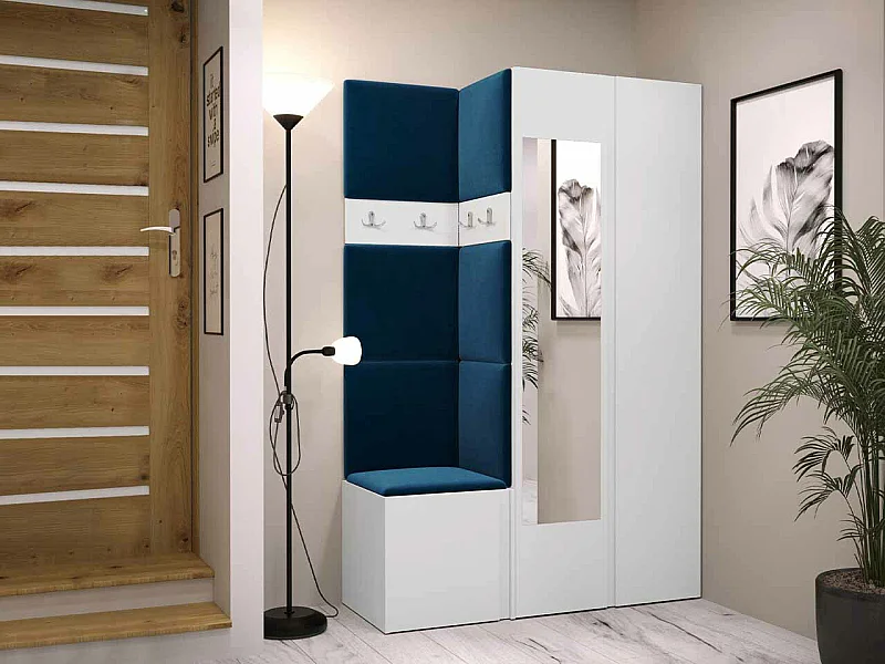 Set mobili da ingresso Hartford 350, 186x116x44cm, Specchio, Bianco