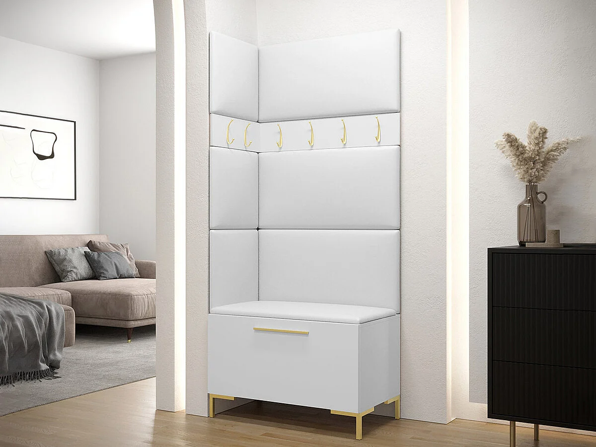 Conjunto pasillo Hartford F103, 196x84x46cm, Blanco, Cuero ecológico|Aglomerado laminado