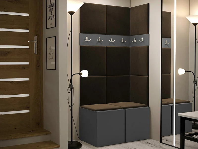 Meuble d'entrée Hartford 264, 186x84x46cm, Graphite|Marron, Tapisserie|Stratifié