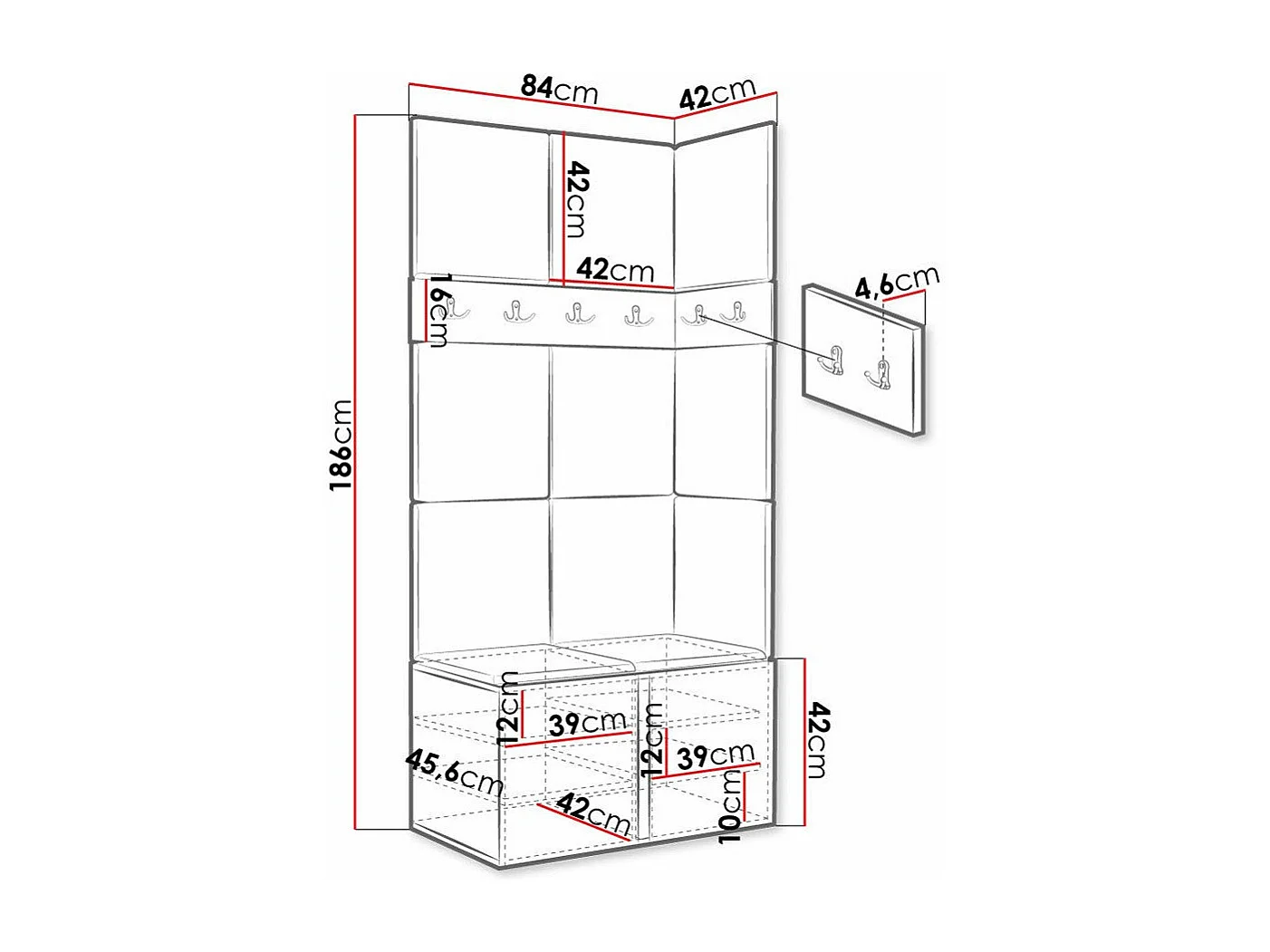 Conjunto para corredor Hartford 264, Tecido, 19x8x5cm