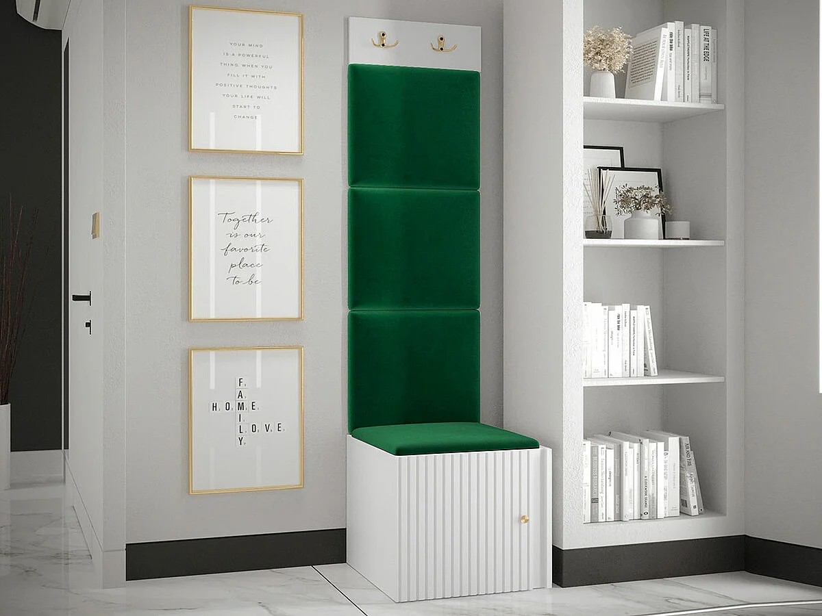 Conjunto pasillo Hartford 386, 186x42x46cm, Blanco|Verde, MDF|Aglomerado laminado|Tapiz
