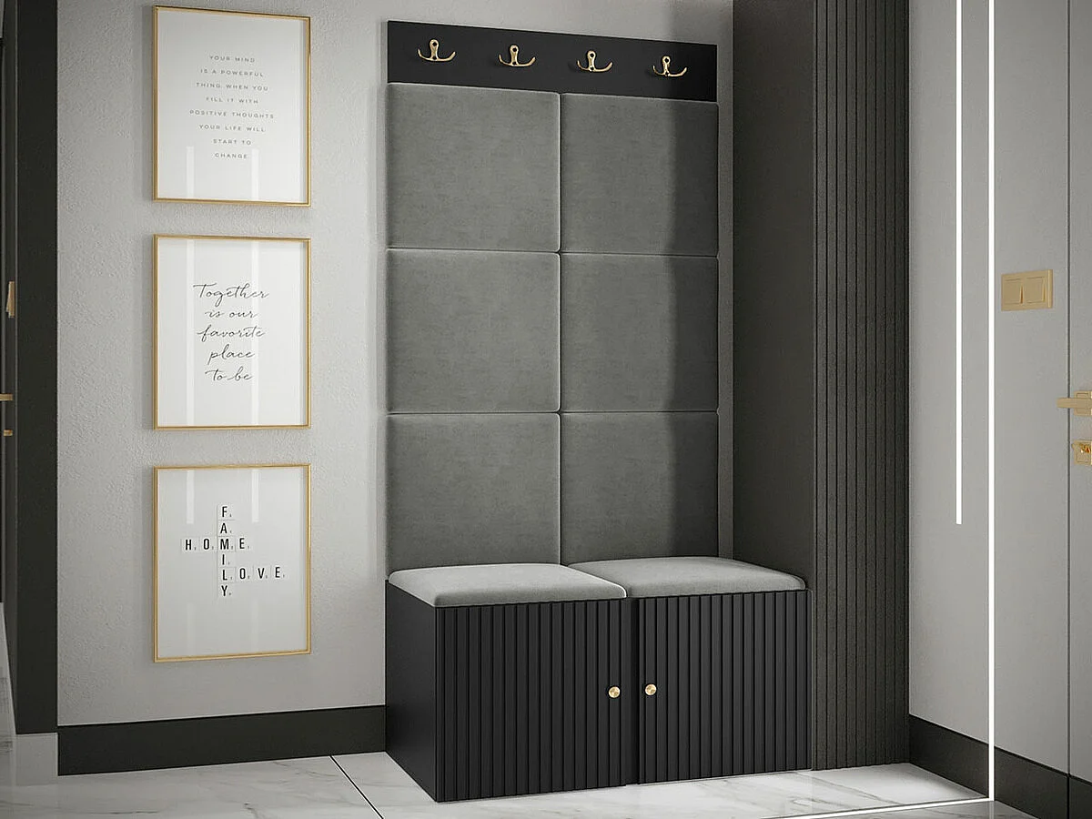 Meuble d'entrée Hartford 383, 186x84x46cm, Noir|Gris, Stratifié|Tapisserie|MDF