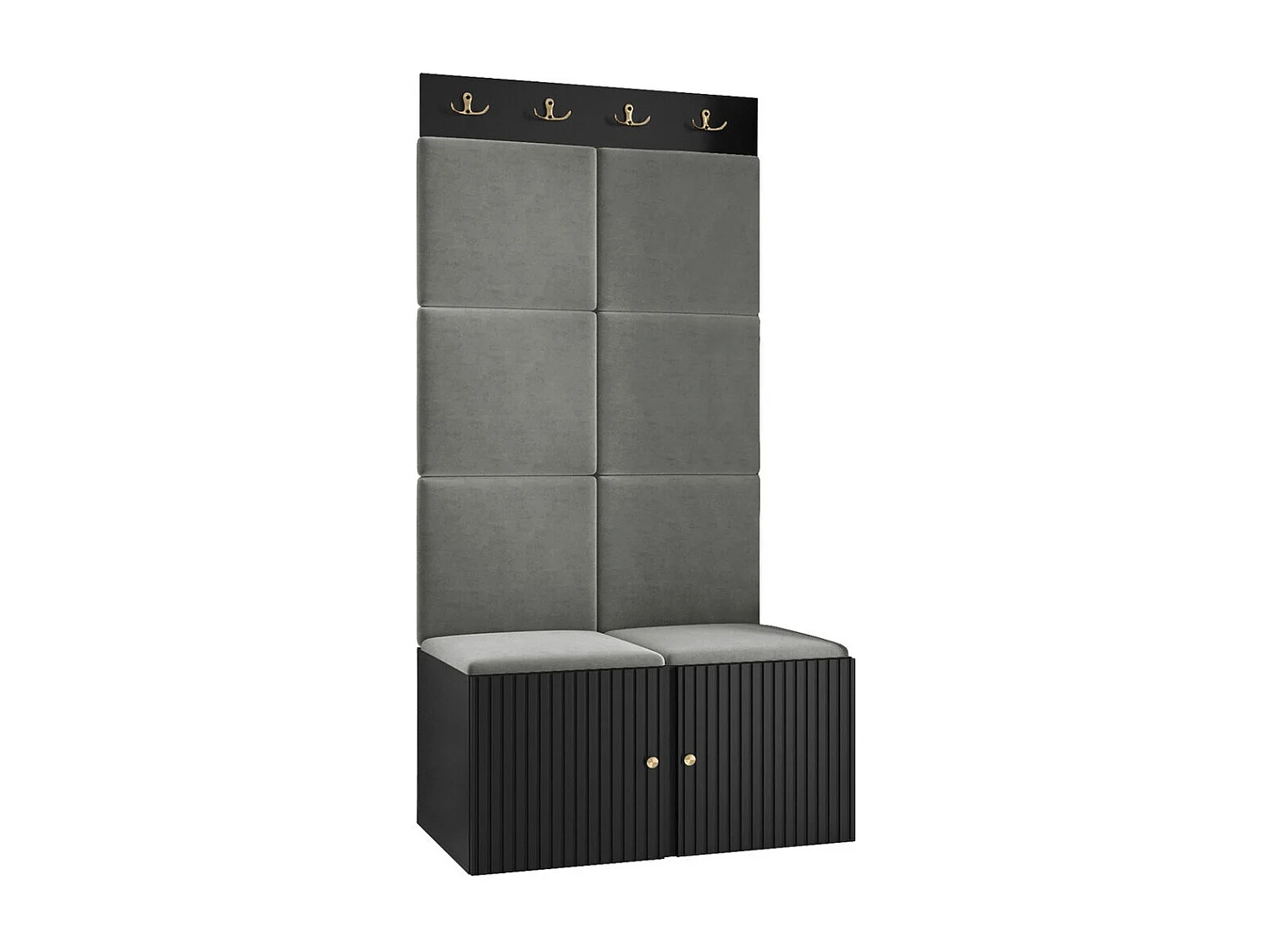 Meuble d'entrée Hartford 383, 186x84x46cm, Noir|Gris, Stratifié|Tapisserie|MDF