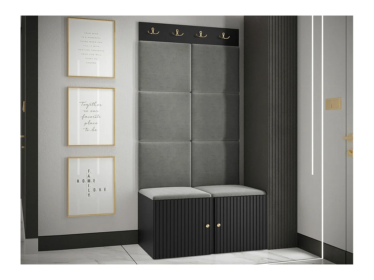 Meuble d'entrée Hartford 383, 186x84x46cm, Gris|Noir, Tapisserie|MDF|Stratifié