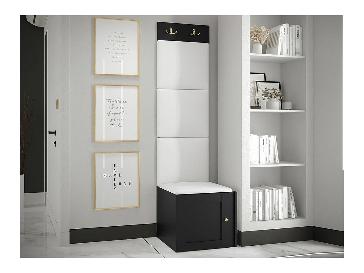 Meuble d'entrée Hartford 378, 186x42x46cm, Noir|Blanc, Stratifié|Faux cuir|MDF