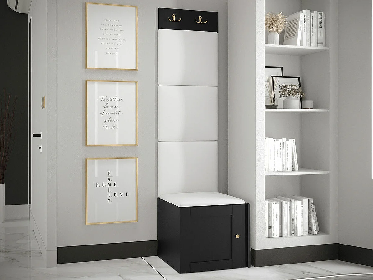 Meuble d'entrée Hartford 378, 186x42x46cm, Noir|Blanc, MDF|Stratifié|Faux cuir