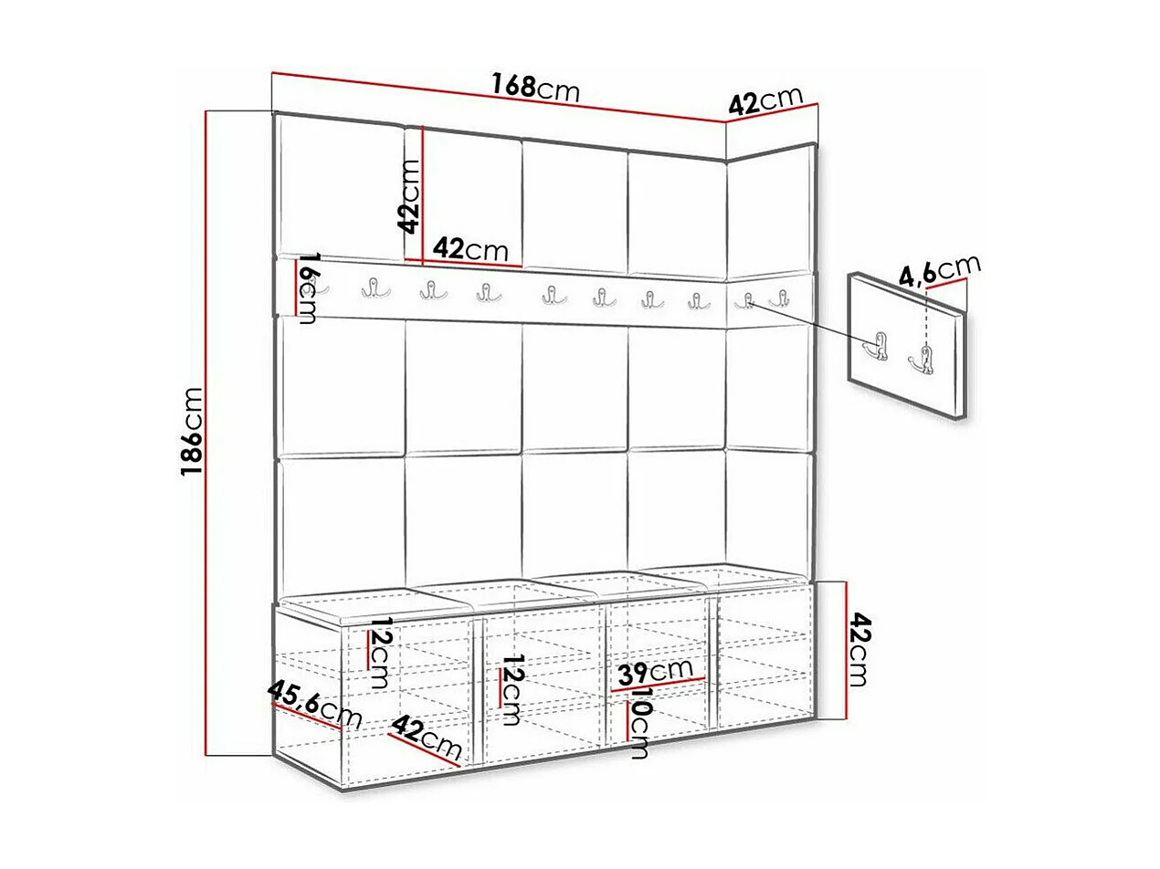 Conjunto pasillo Hartford 265, 186x168x46cm, Grafito, Aglomerado laminado|Tapiz