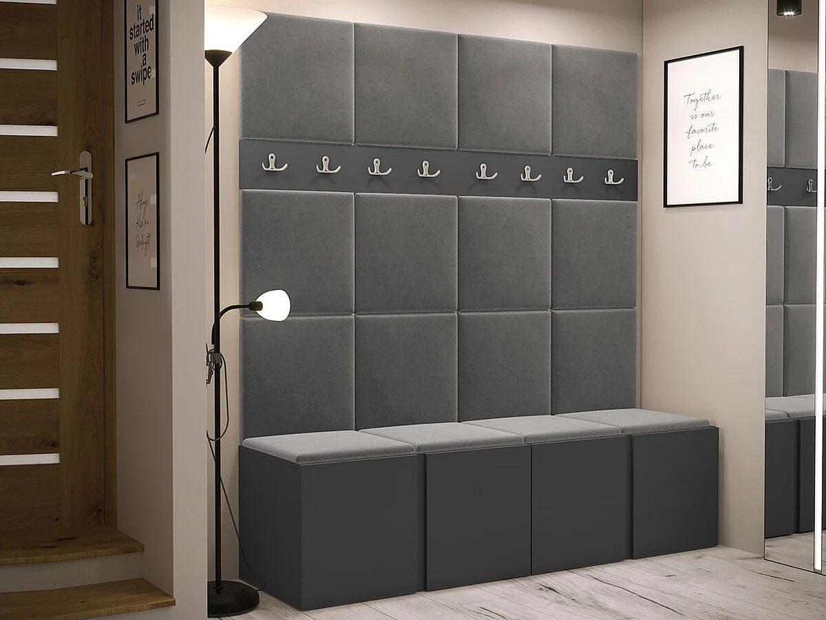 Meuble d'entrée Hartford 268, 186x168x46cm, Graphite, Tissu|Stratifié, Murale|À poser