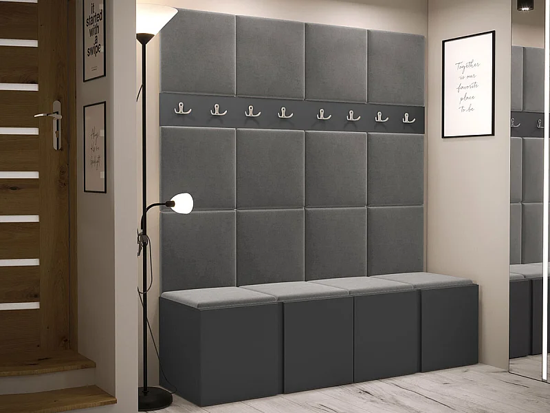 Meuble d'entrée Hartford 268, 186x168x46cm, Graphite, Tissu|Stratifié, Murale|À poser