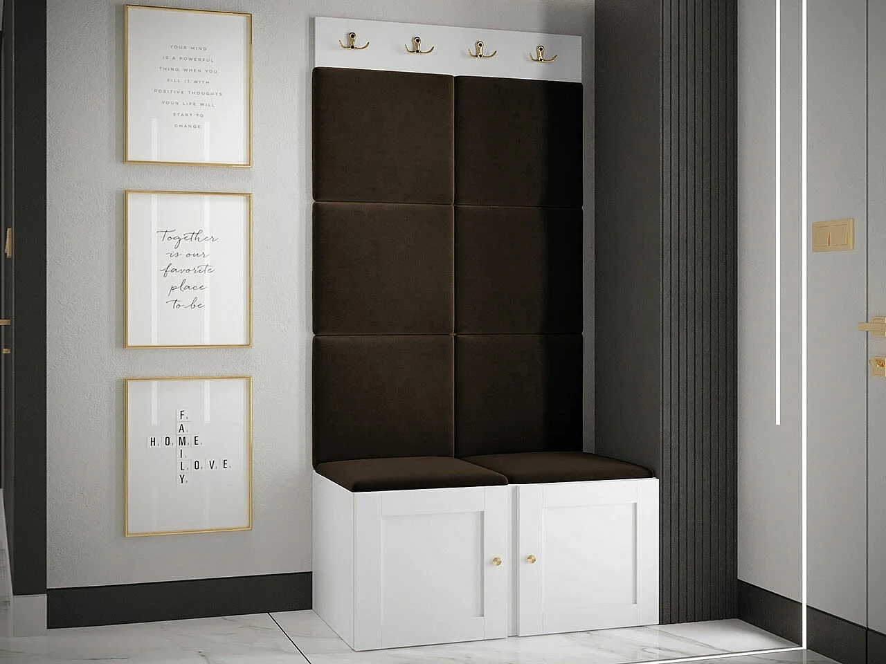 Meuble d'entrée Hartford 375, 186x84x46cm, Rouge|Blanc, Tapisserie|MDF|Stratifié