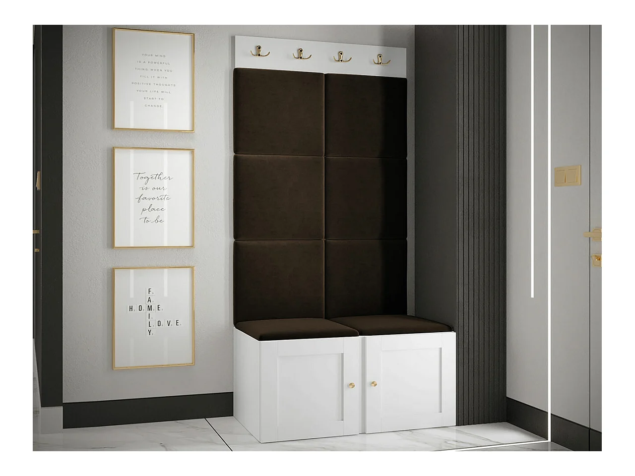 Conjunto pasillo Hartford 375, 186x84x46cm, Rojo|Blanco, MDF|Aglomerado laminado|Tapiz