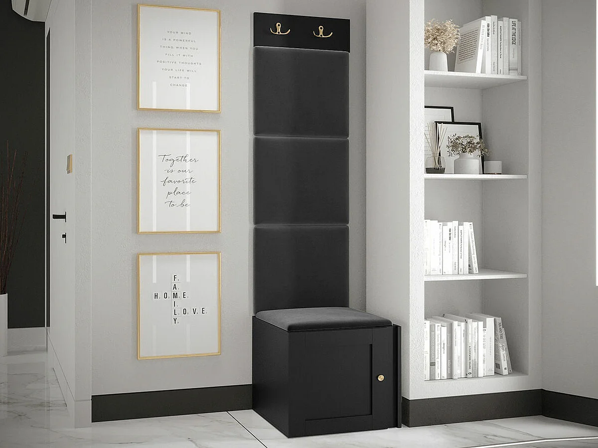 Meuble d'entrée Hartford 378, 186x42x46cm, Noir, Tapisserie|MDF|Stratifié