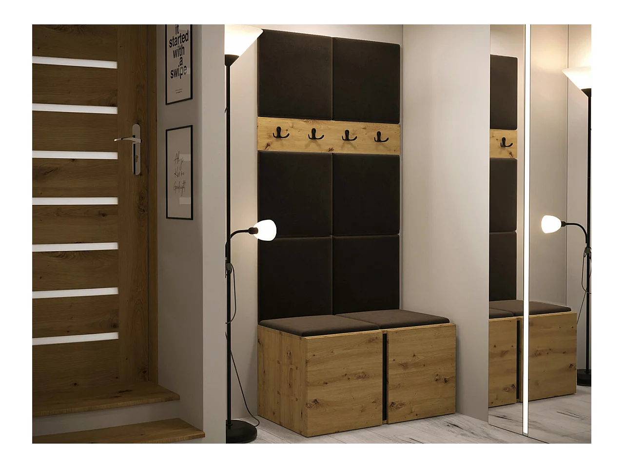 Meuble d'entrée Hartford 267, 186x84x44cm, Marron|Chêne Artisan, Stratifié|Tapisserie