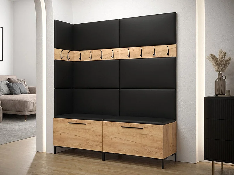 Meuble d'entrée Tivsoa 104, 196x168x46cm, Craft chêne, Faux cuir|Stratifié