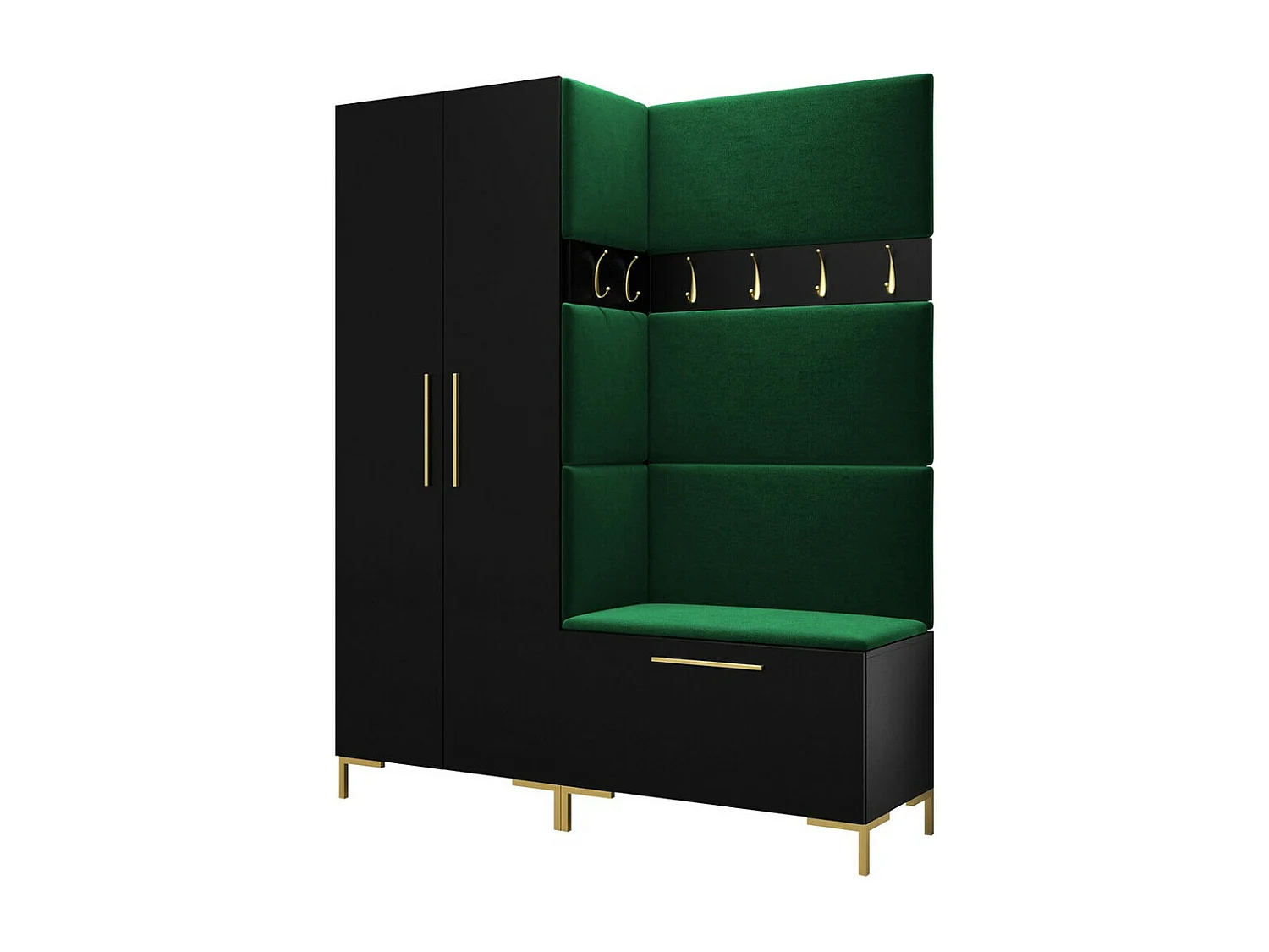 Meuble d'entrée Tivsoa 100, 196x158x44cm, Noir, Tissu|Stratifié, Murale|À poser