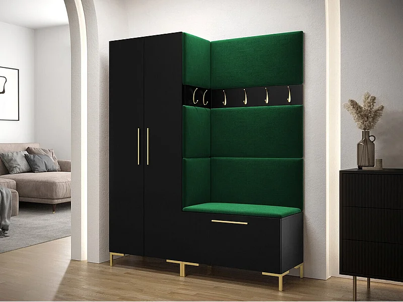 Meuble d'entrée Tivsoa 100, 196x158x44cm, Noir, Tissu|Stratifié, À poser|Murale