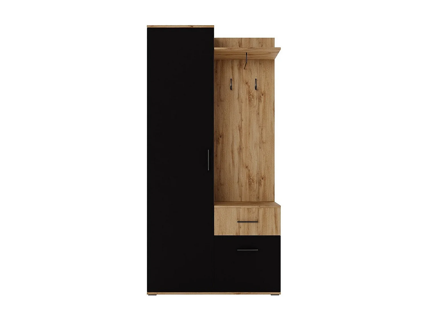 Meuble d'entrée Stanton 141, 195x97x28cm, Noir|Chêne wotan, Stratifié, À poser