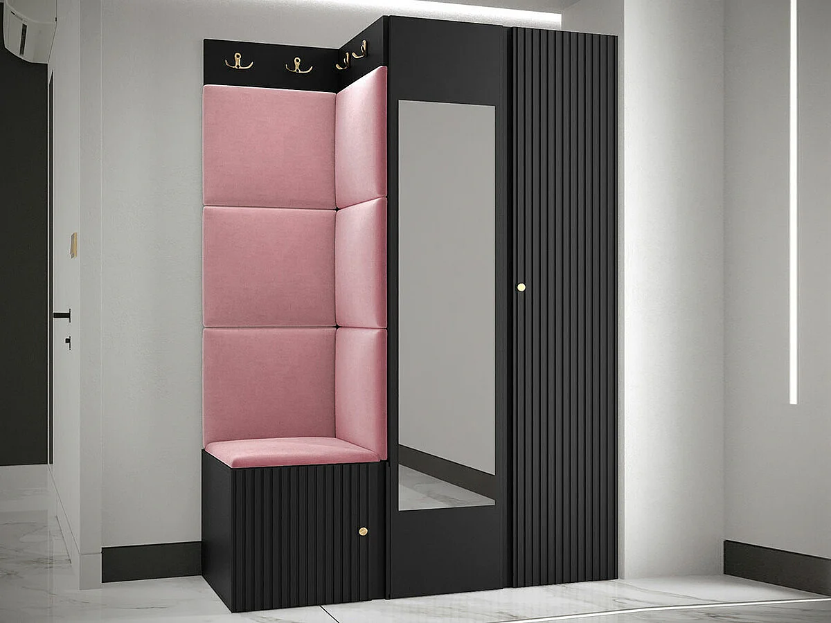 Conjunto pasillo Hartford 388, 186x116x46cm, Espejo, Rosa|Negro