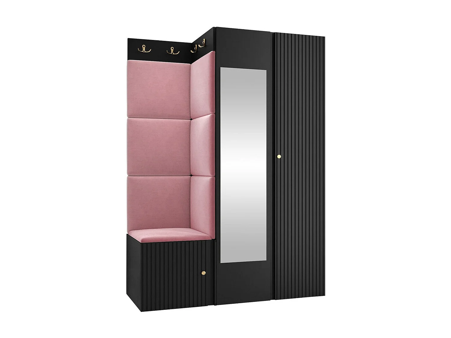 Conjunto pasillo Hartford 388, 186x116x46cm, Espejo, Rosa|Negro