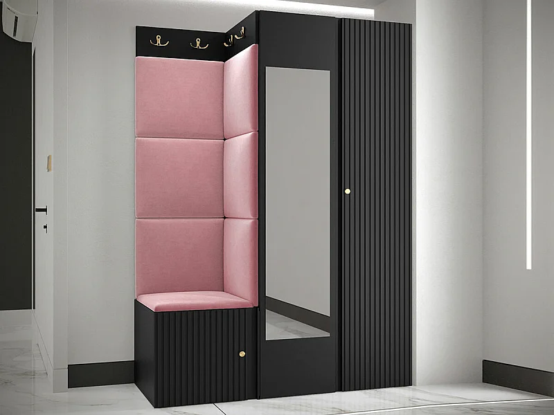 Conjunto pasillo Hartford 388, 186x116x46cm, Espejo, Rosa|Negro