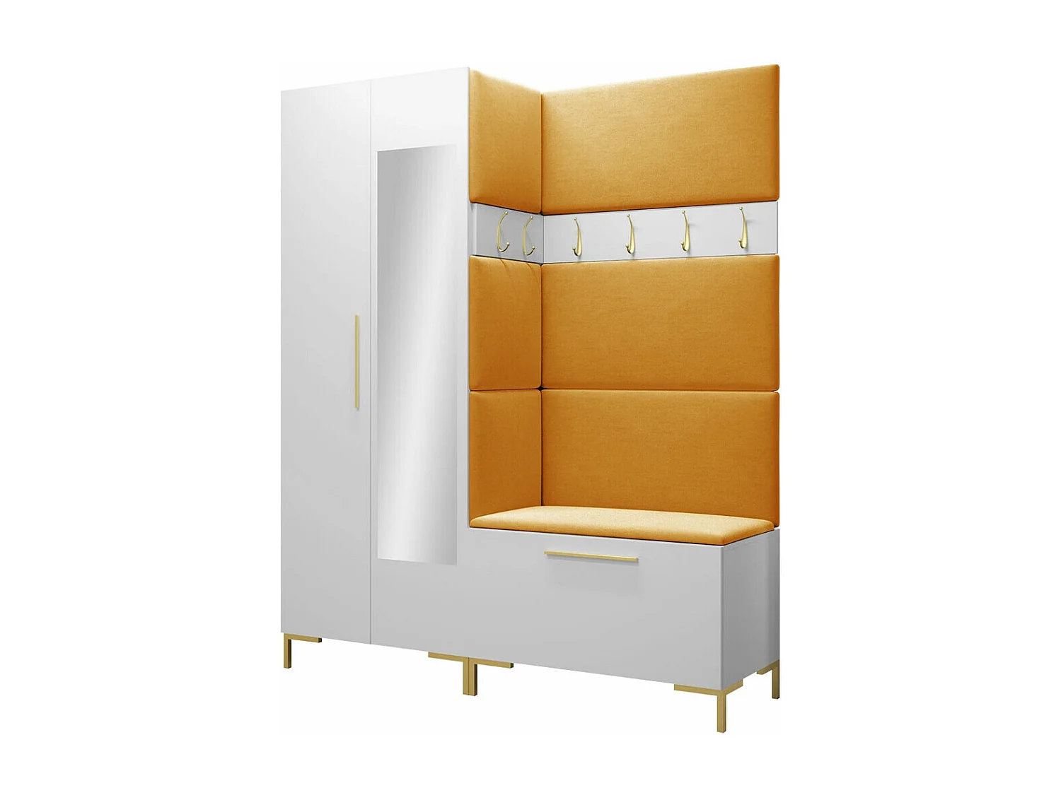 Conjunto pasillo Hartford F107, 196x158x46cm, Espejo, Blanco, Tapiz|Aglomerado laminado