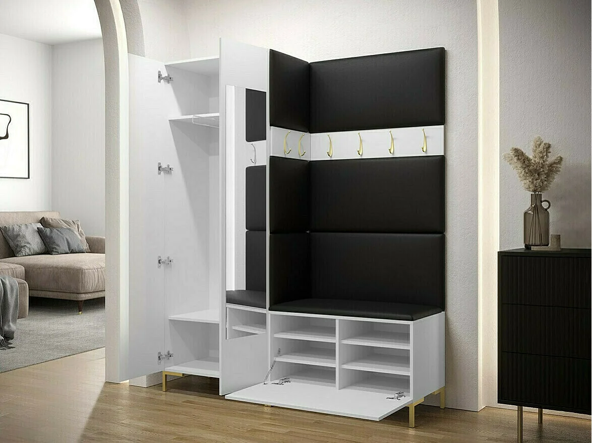 Conjunto pasillo Hartford F107, 196x158x46cm, Espejo, Blanco, Tapiz|Aglomerado laminado