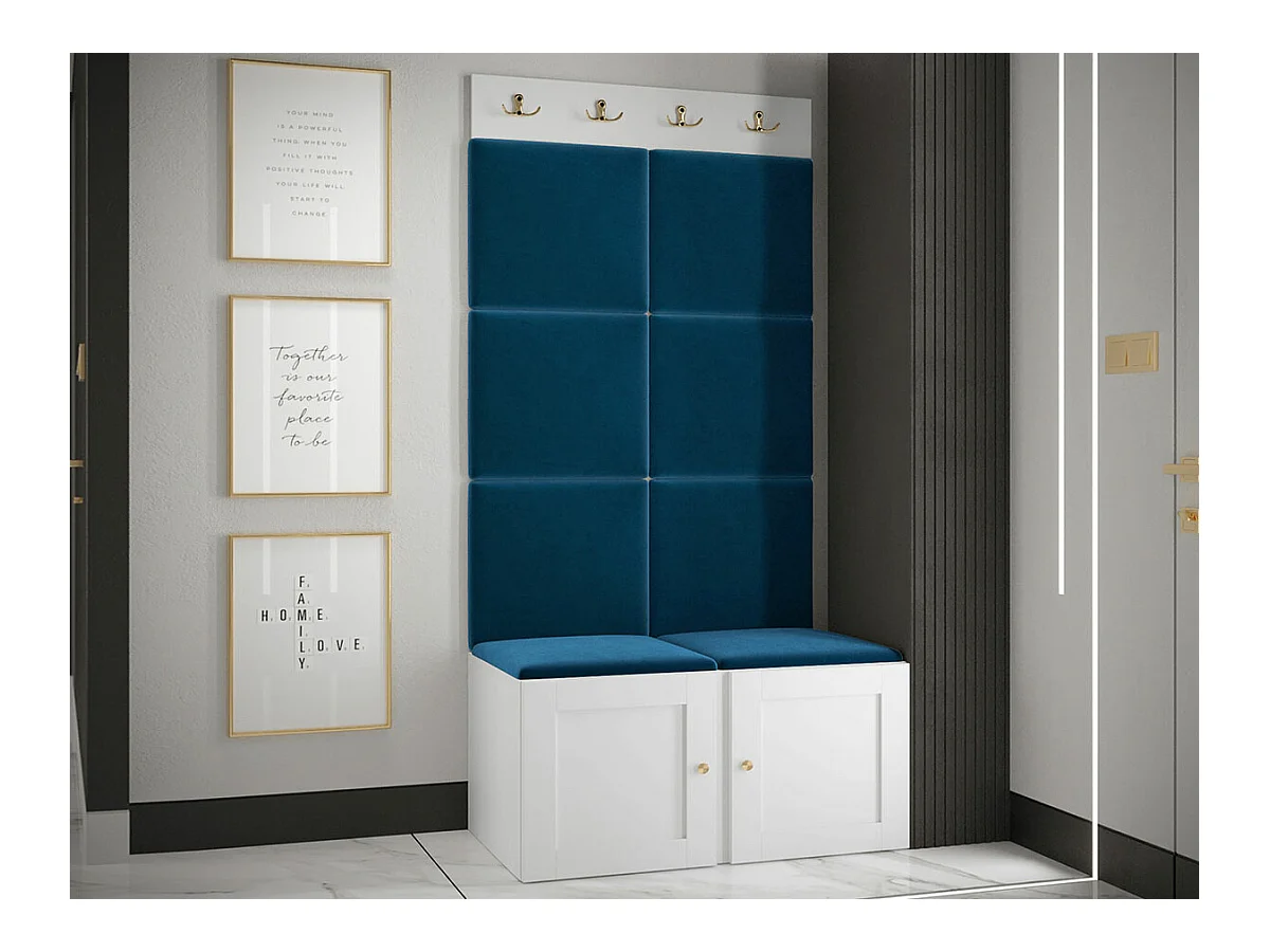 Meuble d'entrée Hartford 375, 186x84x46cm, Bleu|Blanc, MDF|Stratifié|Tapisserie