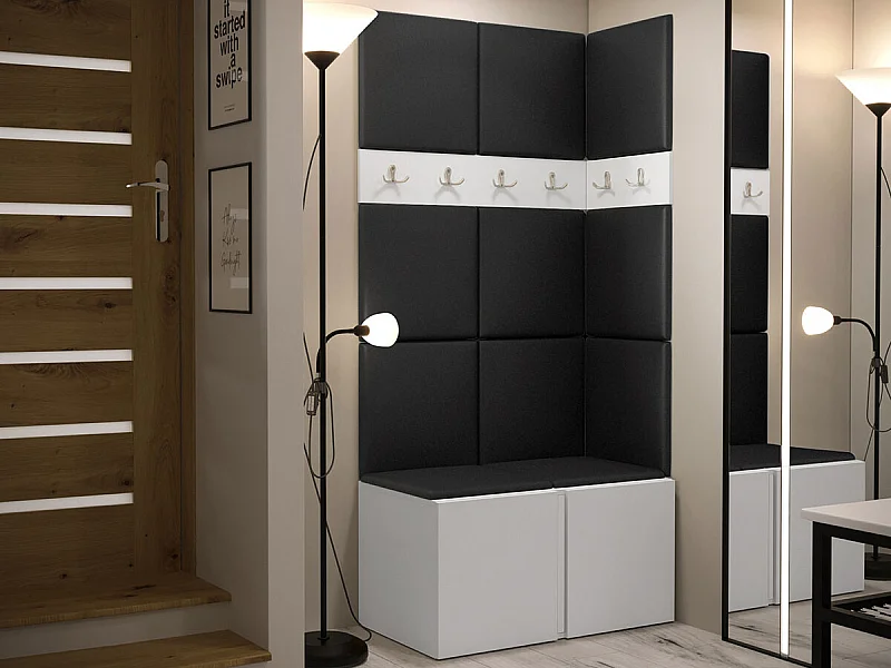 Conjunto pasillo Hartford 264, 186x84x46cm, Blanco, Tapiz|Cuero ecológico