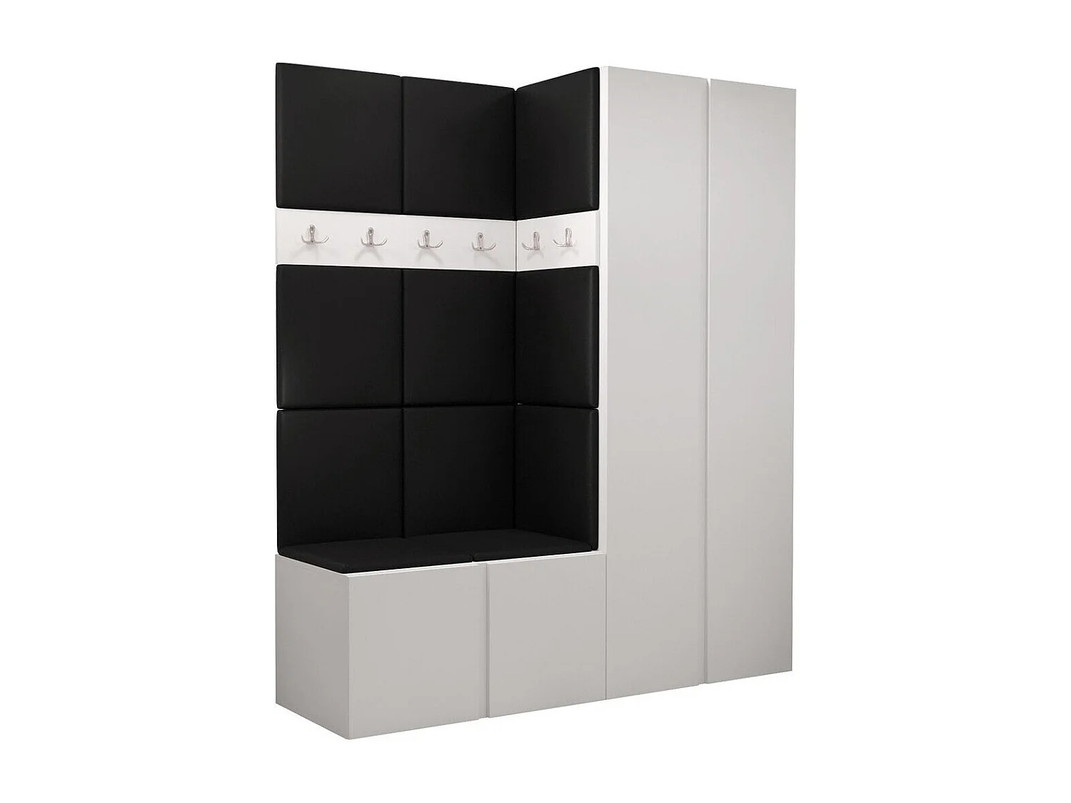 Meuble d'entrée Hartford 266, 186x158x46cm, Blanc, Faux cuir|Stratifié, Murale|À poser