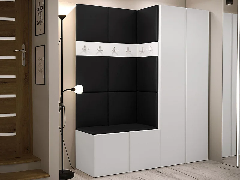 Conjunto pasillo Hartford 266, 186x158x46cm, Blanco, Aglomerado laminado|Cuero ecológico